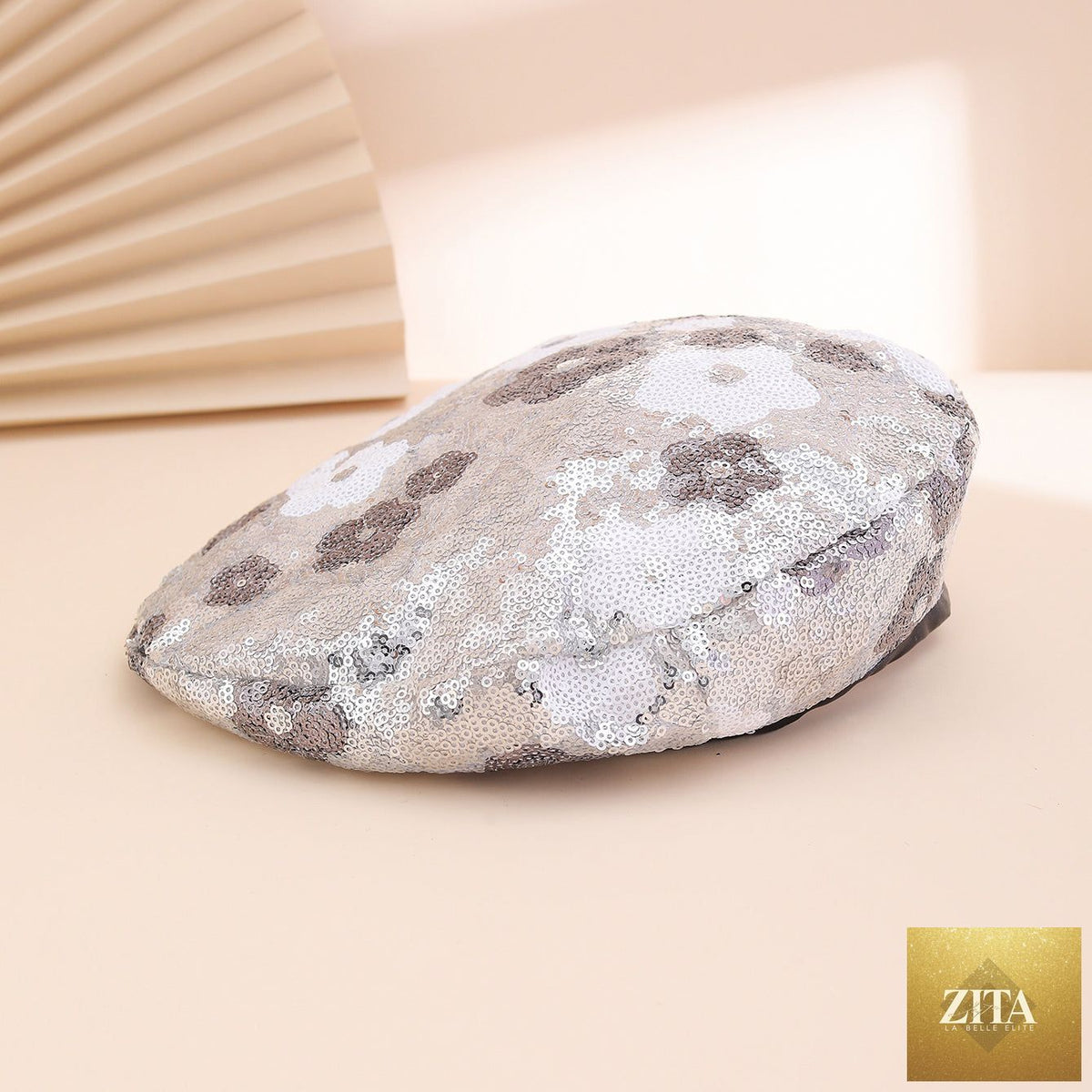 Zita La Belle Elite sequin flower beret with colorful sequins, stylish painter's hat for women, perfect for outdoor and everyday wear.