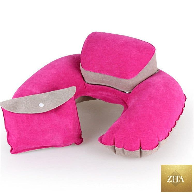 Travel neck pillow from Social Buzz eSIMs, soft memory foam with adjustable strap for comfortable support during travel.