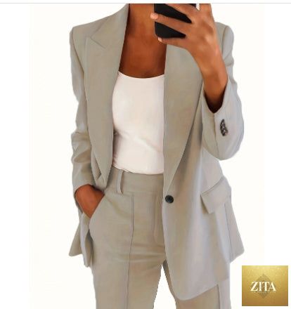 FitiqueFit two-piece suit featuring a lapel blazer and slim-fit trousers in a stylish design, available in 10 colors and sizes XS to 5XL.