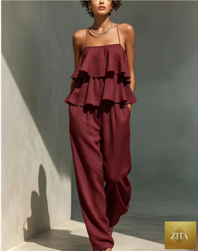 Zita La Belle Elite women's sleeveless camisole top and casual pants set, stylish casualwear outfit for women.