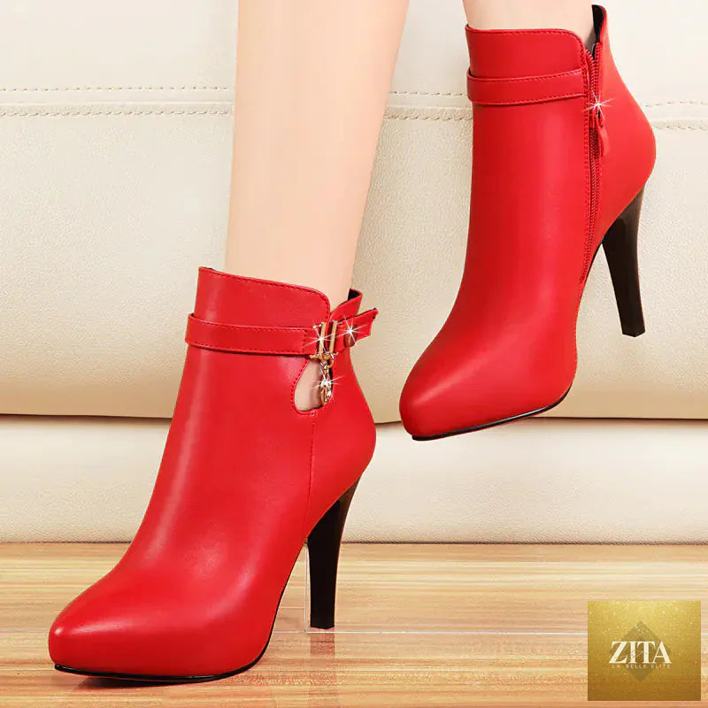 Women waterproof high heels with pointed toe design, trendy booties from Trendy Attic Store01, ideal for stylish weather-resistant footwear.