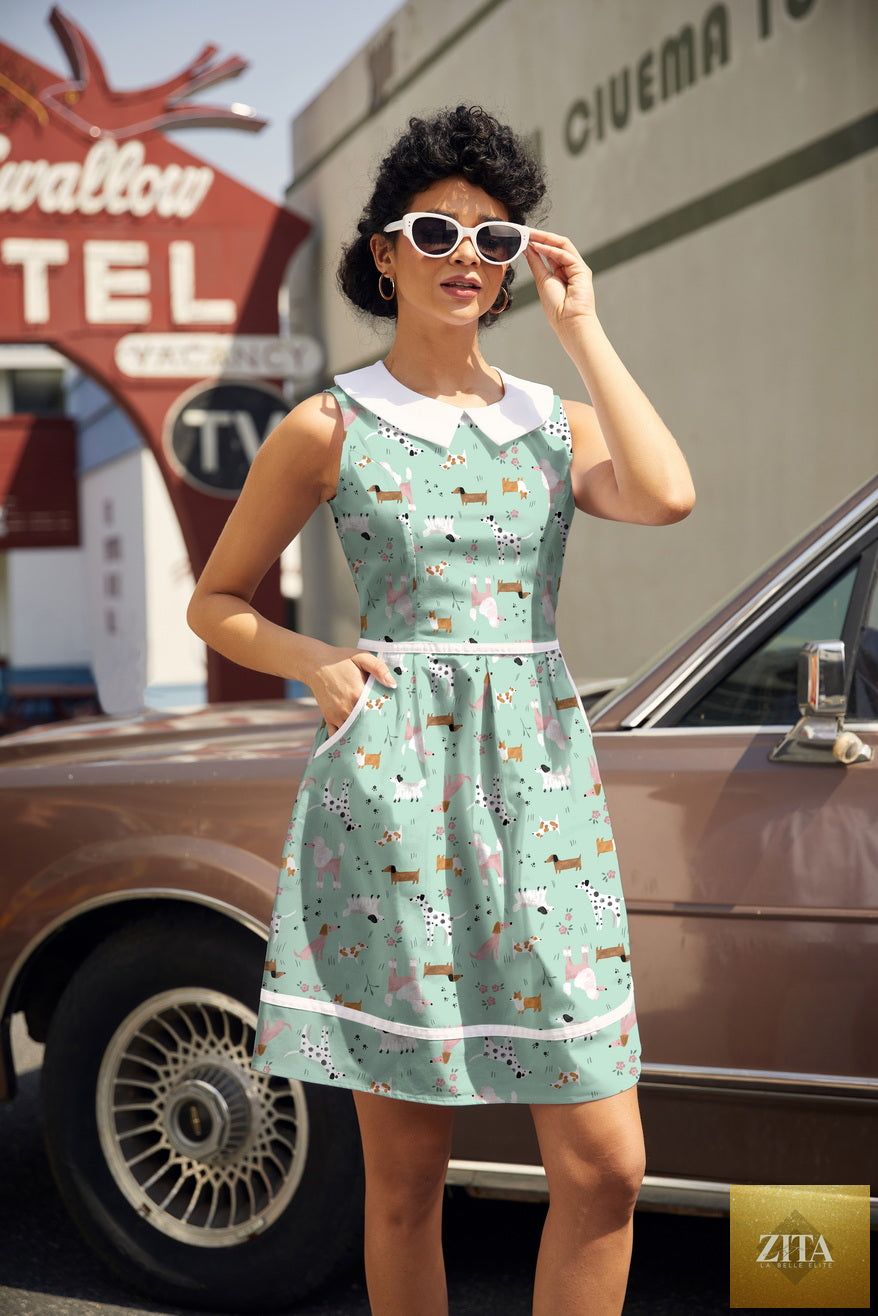 Retrolicious dogs' collared dress featuring a stylish design, perfect for small dogs, with a colorful pattern and classic collar detail.