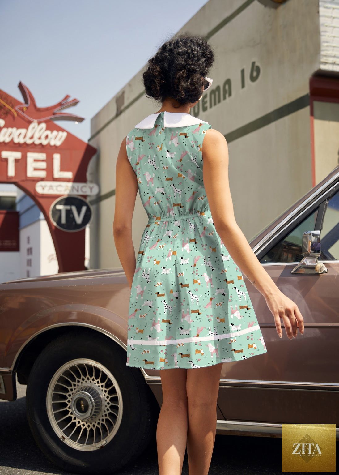 Retrolicious dogs' collared dress featuring a stylish, colorful floral pattern and a classic collar design for small pet fashion.
