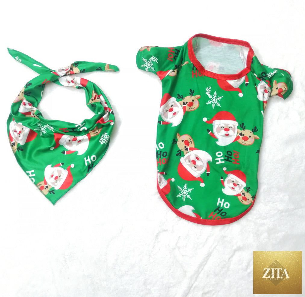Family wearing matching Christmas pajamas with Santa Claus print, festive sleepwear for holiday family photos by FitiqueFit.