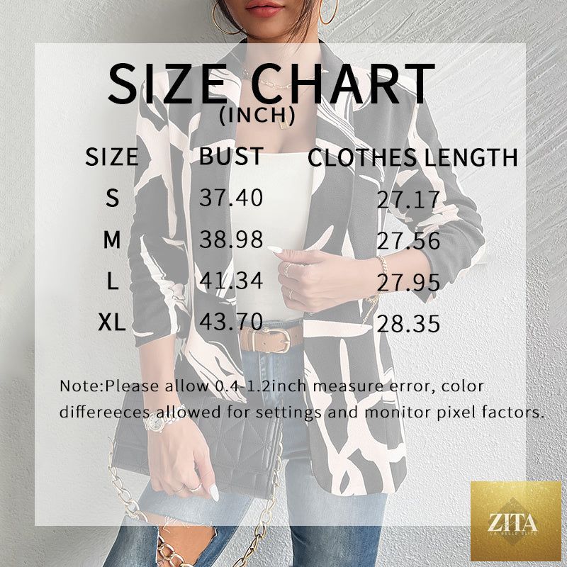 Women's abstract print blazer by FitiqueFit, long sleeve casual work jacket with button closure and stylish design.