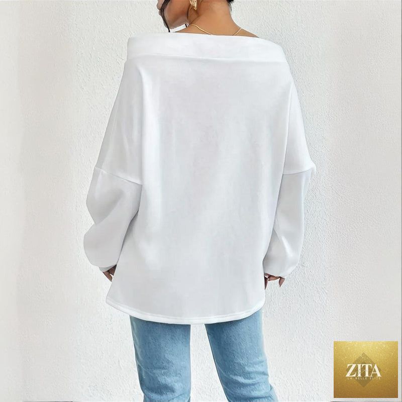 Plus size off-shoulder pullover by Zita La Belle Elite, casualwear in soft fabric, featuring a relaxed fit and stylish neckline.