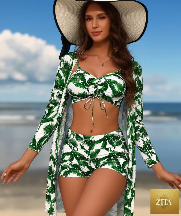 Women's Zita La Belle Elite 3-piece long sleeve swimsuit set featuring a stylish swimwear design with top, bottom, and cover-up.