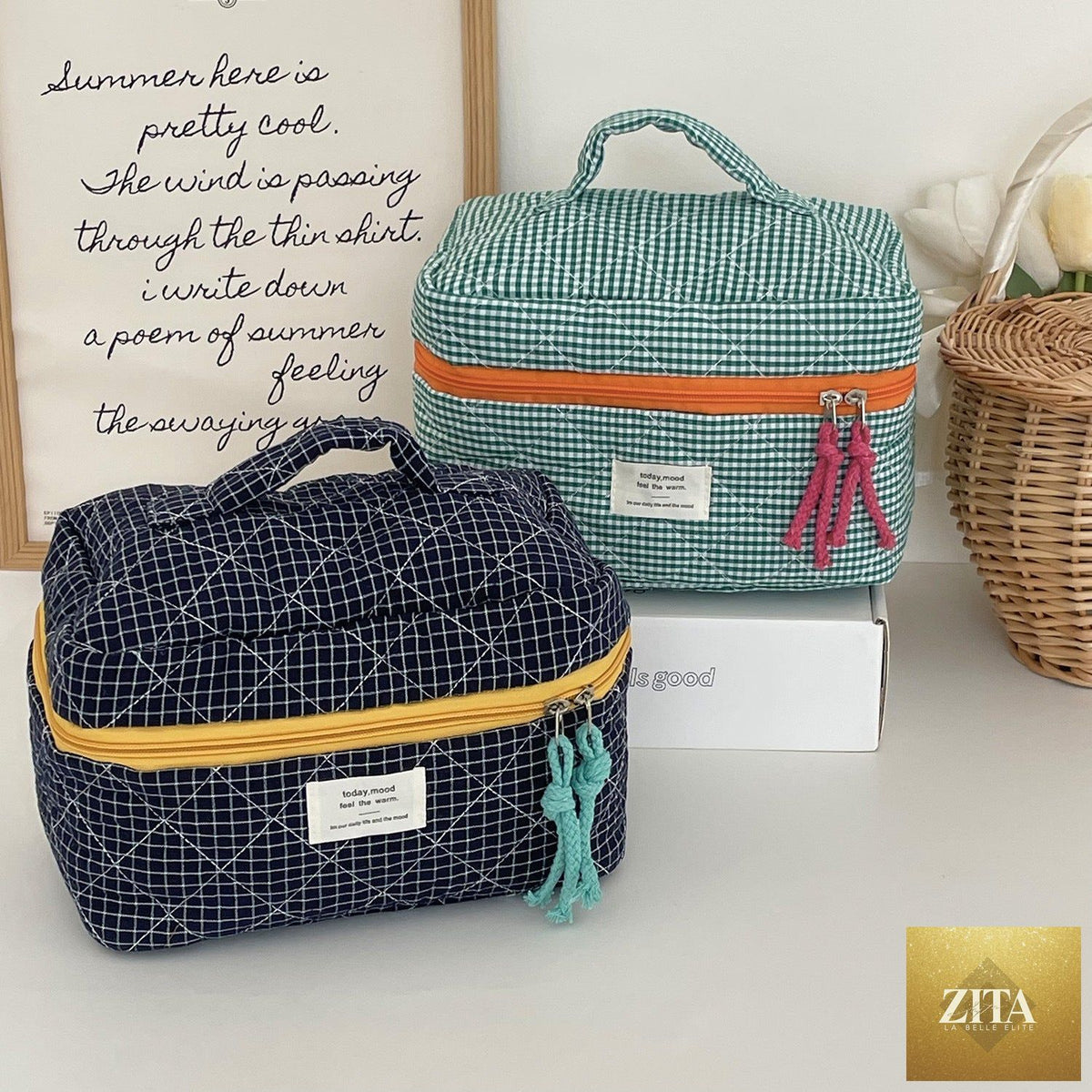 Social Buzz eSIMs portable toiletries organizer for travel with multiple compartments and secure zipper for easy packing.