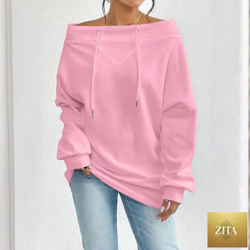 Plus size off shoulder pullover by Zita La Belle Elite, casualwear featuring a relaxed fit and soft fabric in a stylish design.