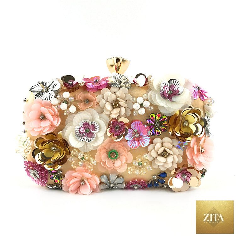 Colorful floral evening clutch purse for women, formal party handbag with vibrant flower design, by SHOMICOBOUTIQUE