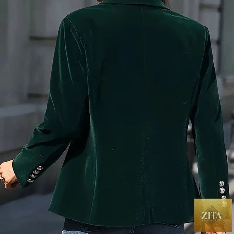 Women's slim-fit notch-lapel blazer by FitiqueFit, casualwear style, shown in a tailored fit with front buttons and classic lapel design.