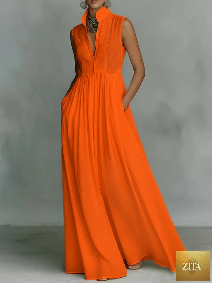 Women's French-style high-waist midi dress with ribbon tie, casualwear by FitiqueFit, featuring a flowy silhouette and elegant details.