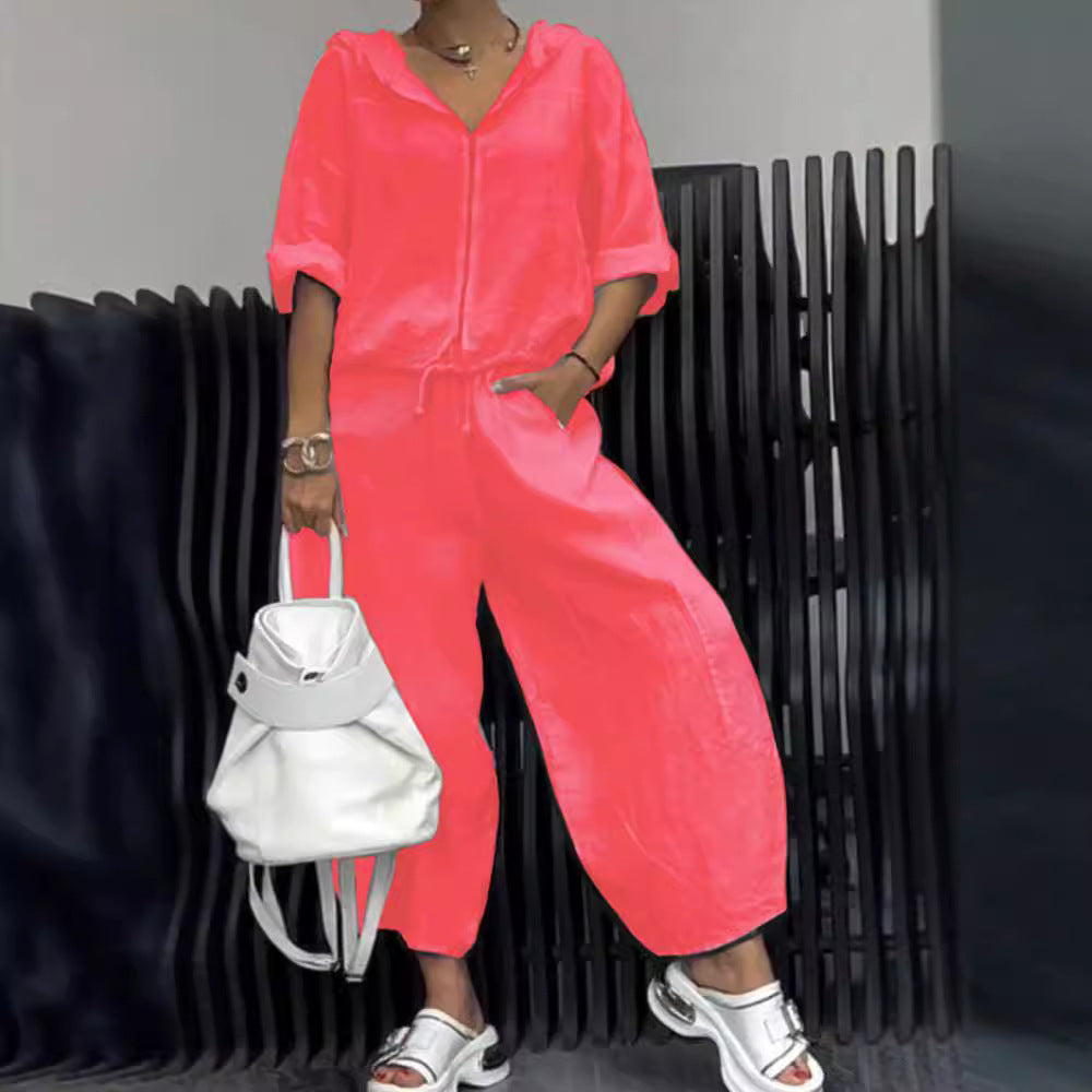 Women’s Cotton Linen Long Sleeve Top and Pants Set