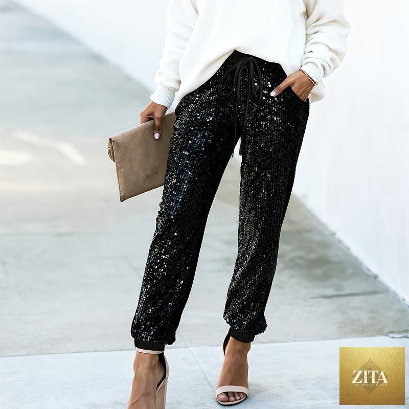 Women's high-waist straight-leg trousers by Zita La Belle Elite, full-length casual pants shown on a model.