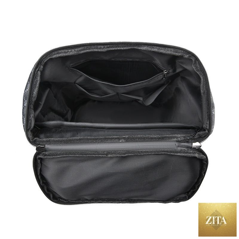 Men's large-capacity travel backpack from Social Buzz eSIMs with multiple compartments and padded straps, shown on a model.