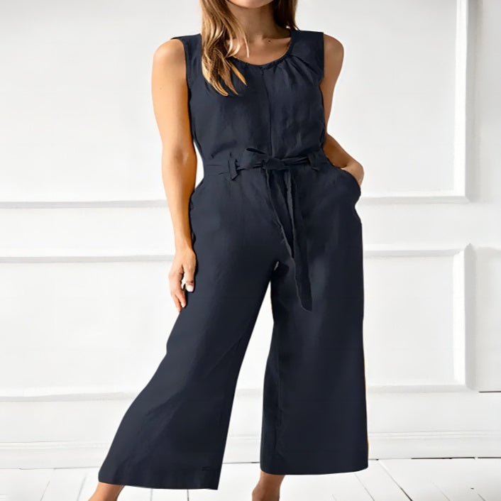Women's solid-color mid-rise full-length cotton trousers by FitiqueFit, showcasing casualwear with a relaxed fit and clean design.