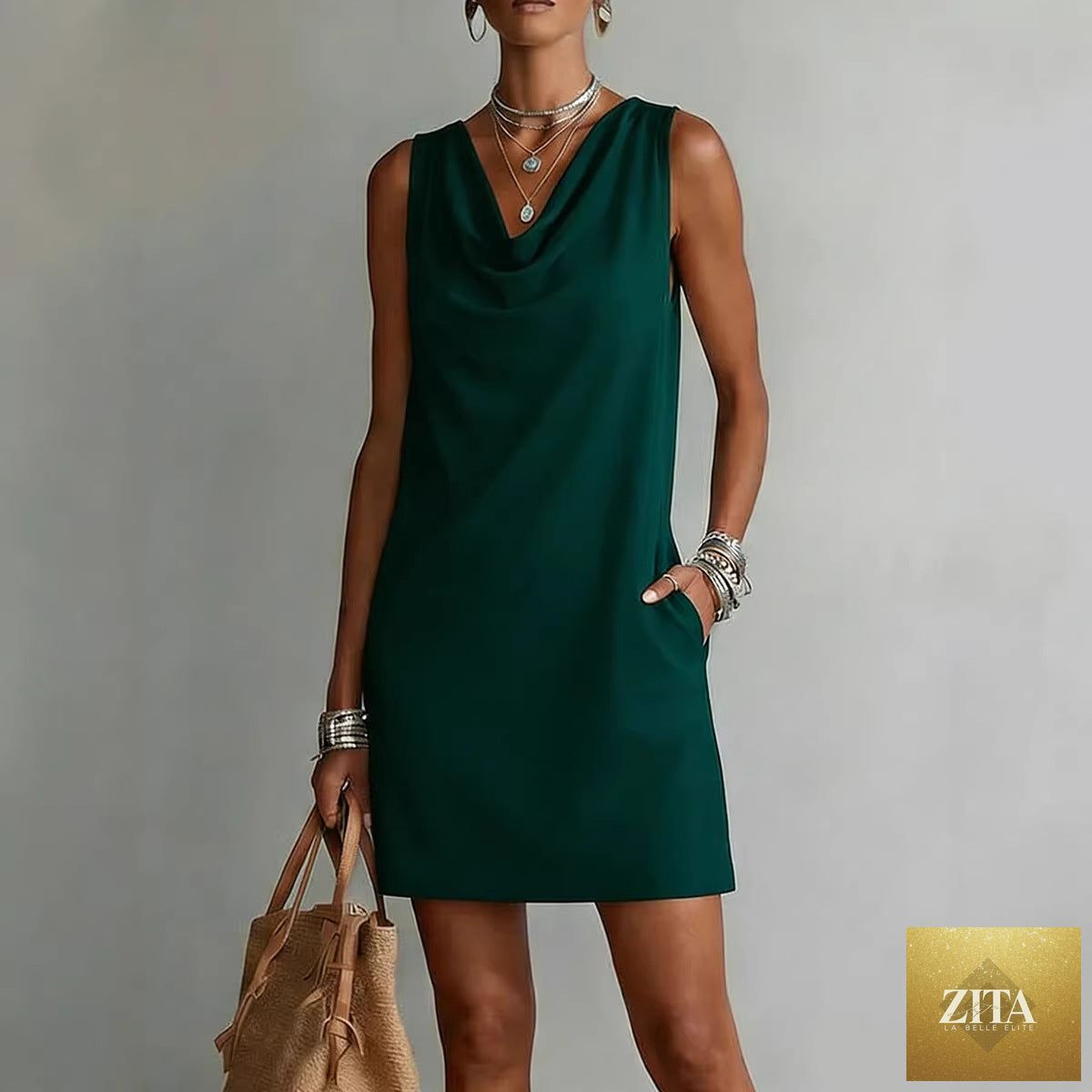 Women's off-shoulder sleeveless casual midi dress by FitiqueFit, featuring a relaxed pullover style and soft fabric for comfortable wear.