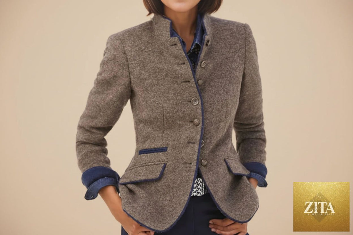 Women’s color-block woolen coat by FitiqueFit featuring multi-button casual elegant design and stylish winter outerwear.