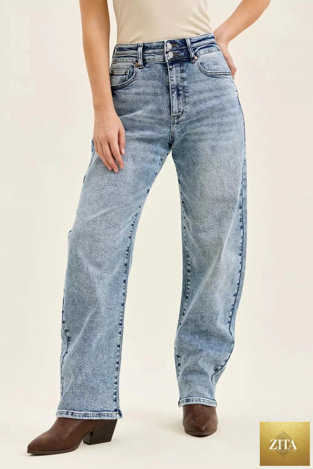 Wild and Free Boutique Judy Blue high waist Marlow arc leg jeans with double waistband, plus size denim bottoms.