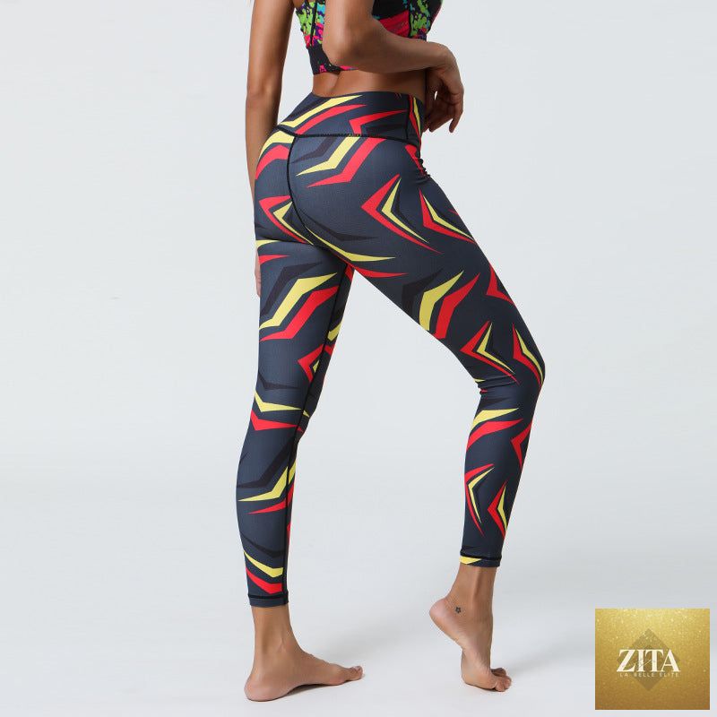 Women’s high-waisted stretchy printed yoga fitness pants, soft and comfortable for exercise and casual wear.