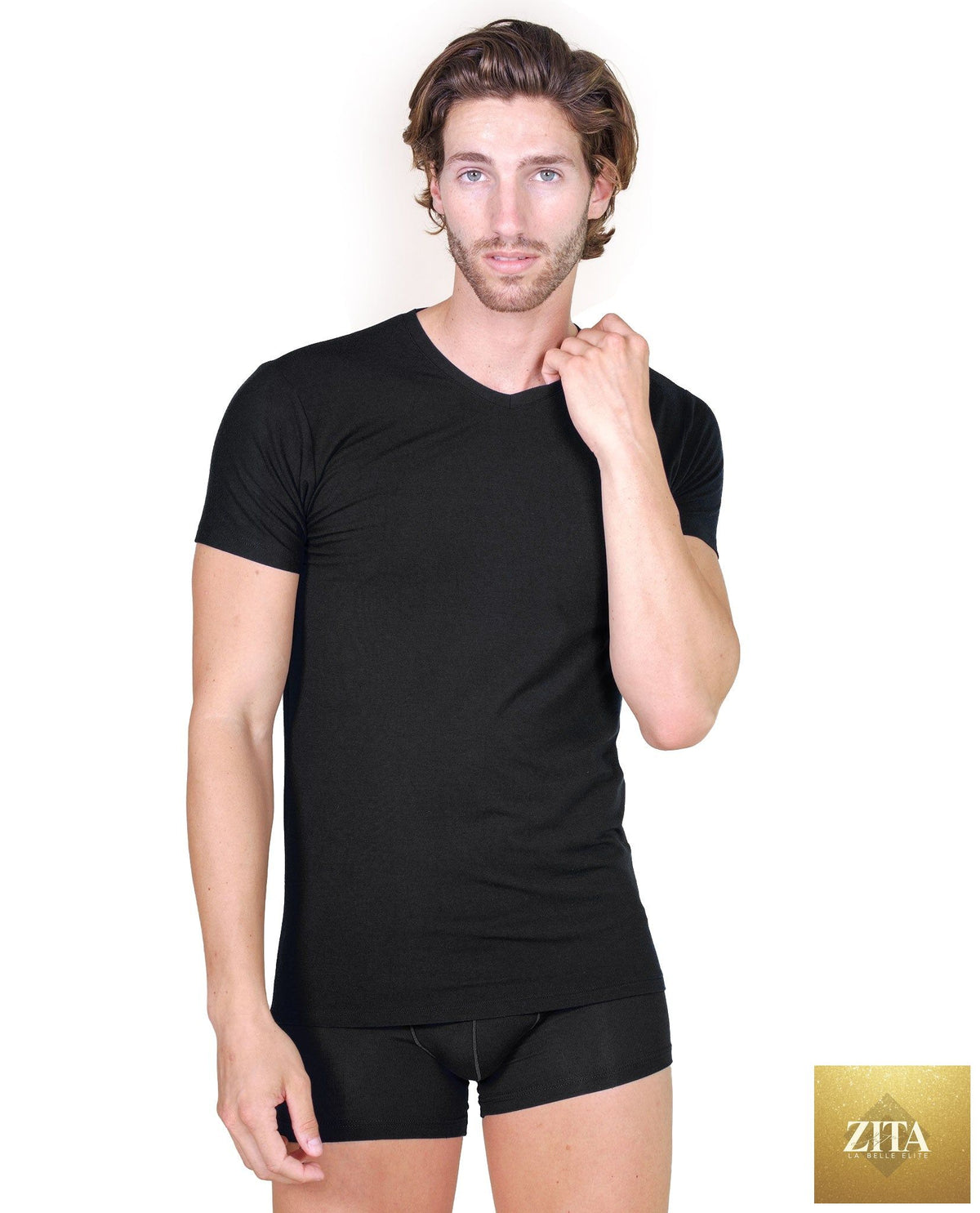 Black silk men's short sleeve T-shirt by Tittimitti, featuring a sleek fit and smooth fabric, made in Italy.