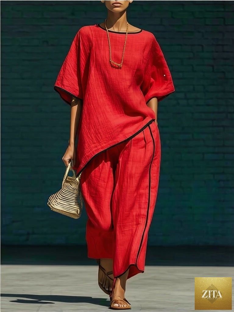 Zita La Belle Elite women's casual resort set with loose short-sleeve top and matching pants, perfect for relaxed summer wear.