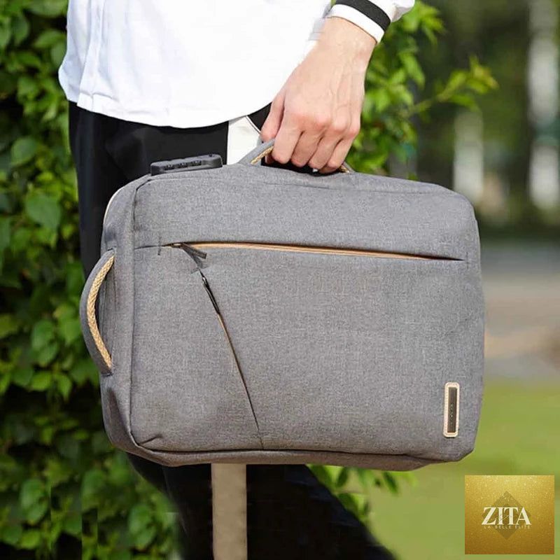 Men's multi-function travel backpack with multiple compartments and padded straps, designed for comfort and convenience.