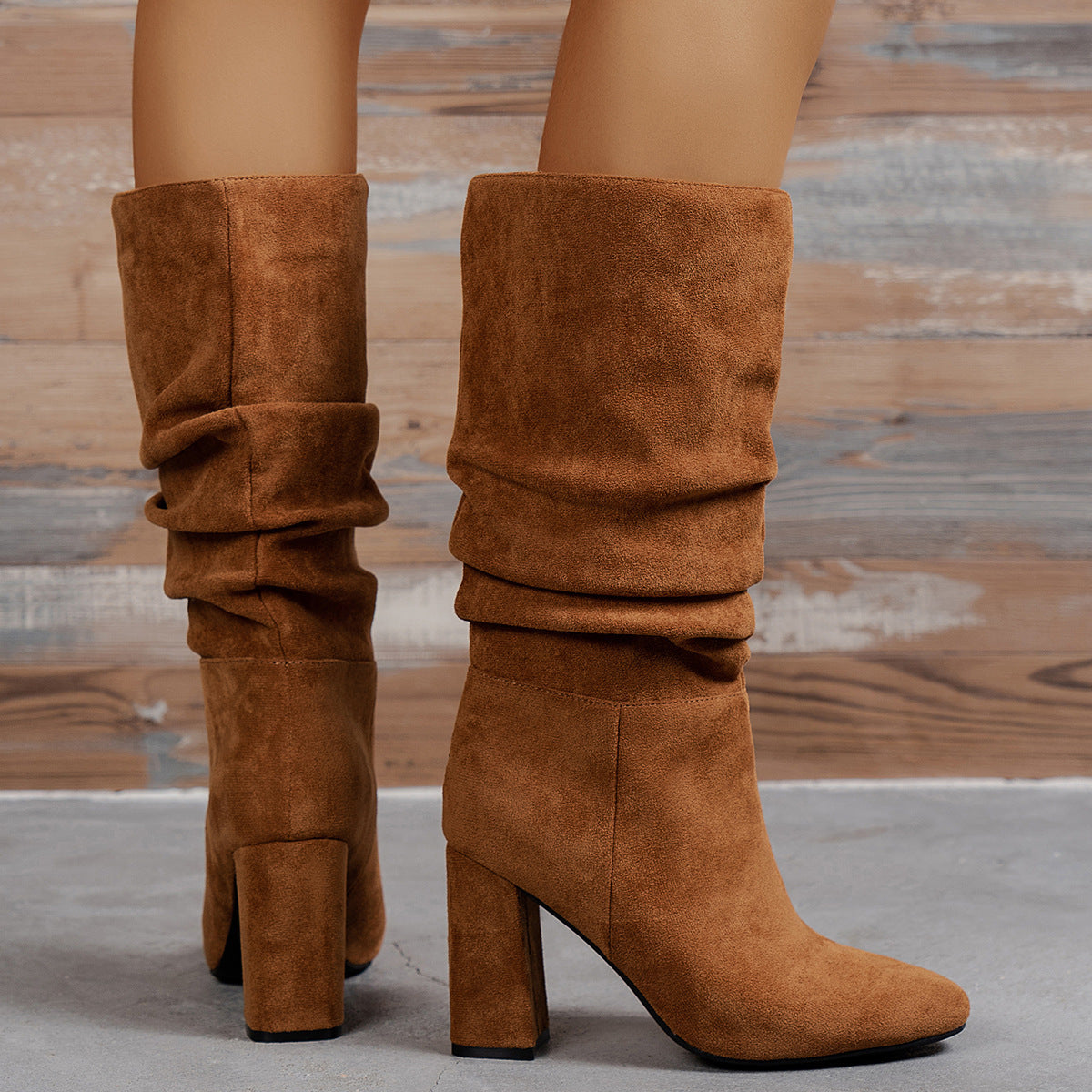 Elegant women's slip-on high heel fashion boots by FitiqueFit, featuring sleek design and stylish booties with a comfortable fit.