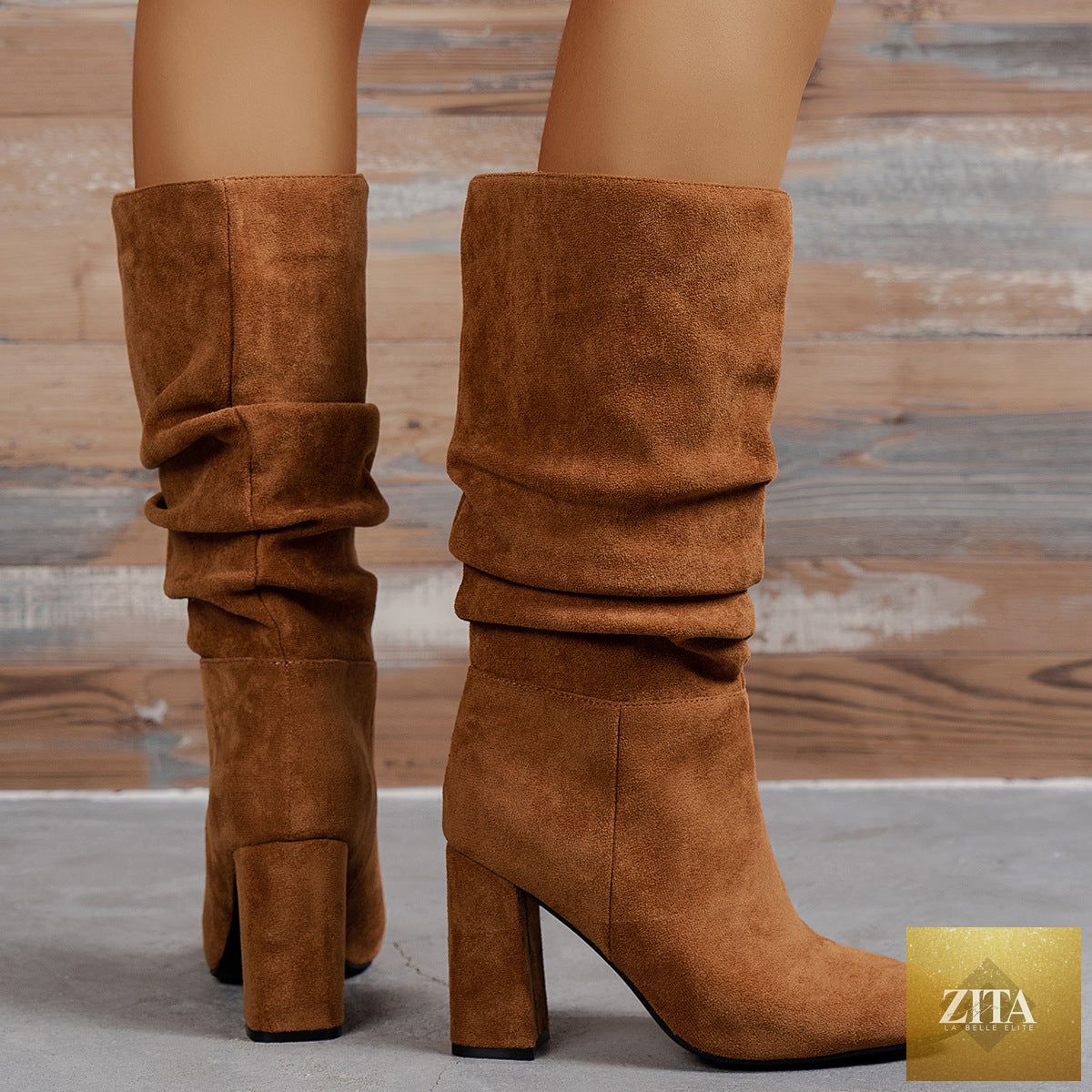 Women's European and American slip-on high heel fashion boots by Zita La Belle Elite, featuring an elegant design and sleek silhouette.
