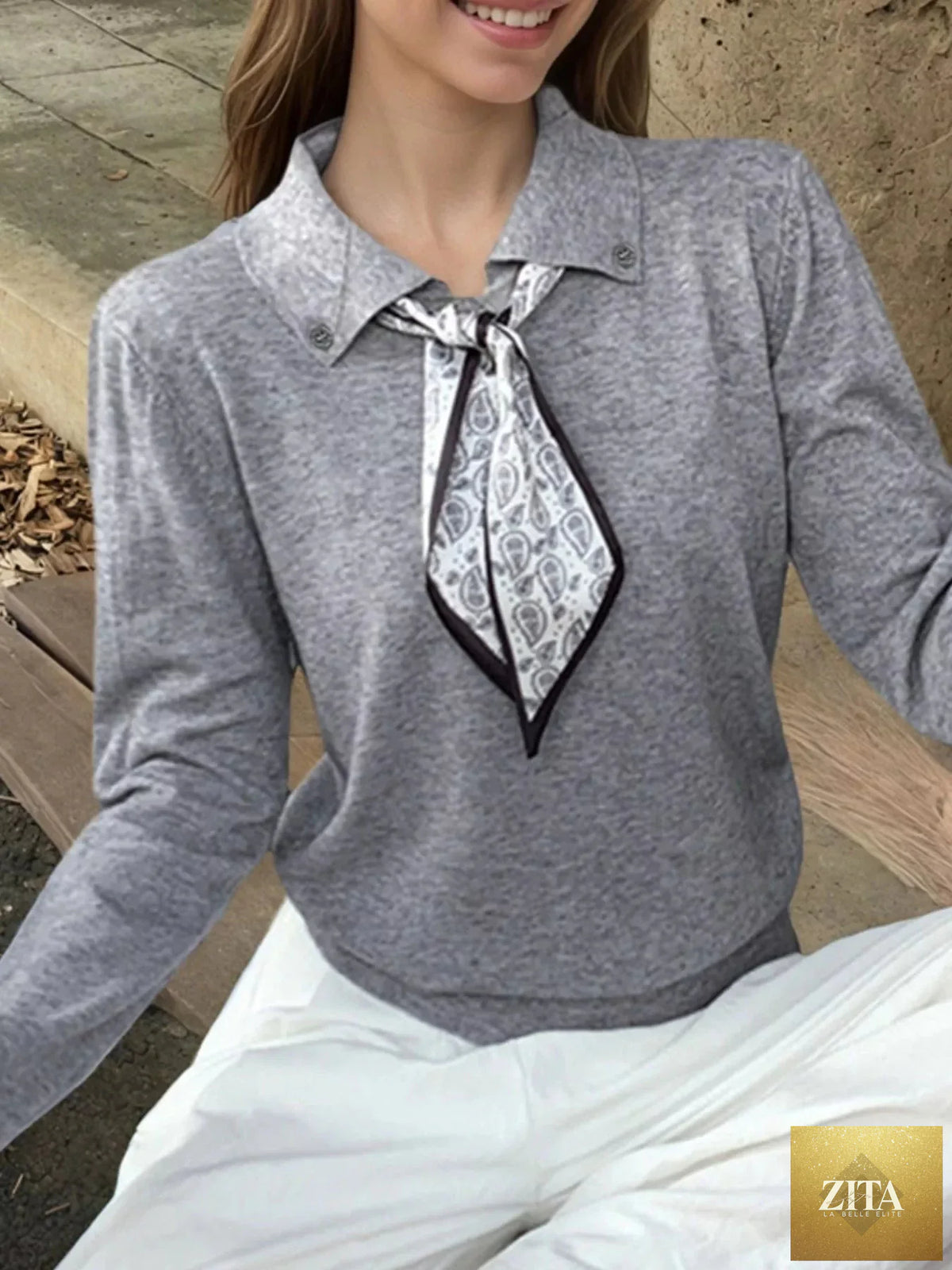 Scarf-Accented Long Sleeve Sweater