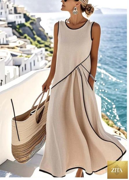 Zita La Belle Elite striped print maxi dress with short sleeves, perfect for beach vacations and summer outings.