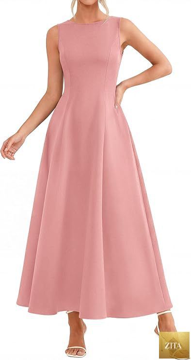 Zita La Belle Elite women's slim-fit long vest dress in A-line, high-waist, sleeveless casualwear, shown in natural fabric detail.