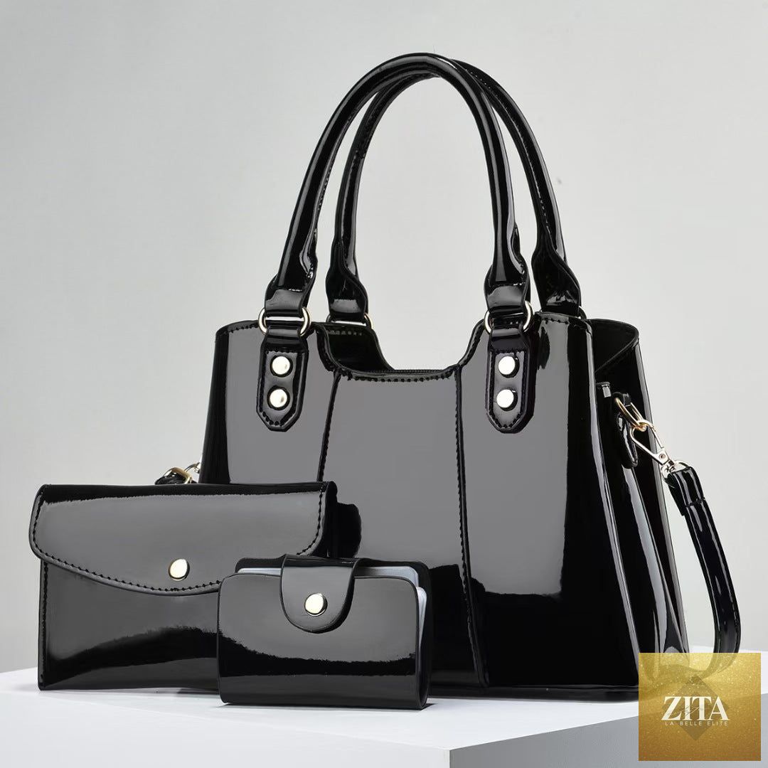 Three-piece set of large-capacity mother-and-child crossbody bags by Social Buzz eSIMs, featuring spacious compartments and adjustable straps.