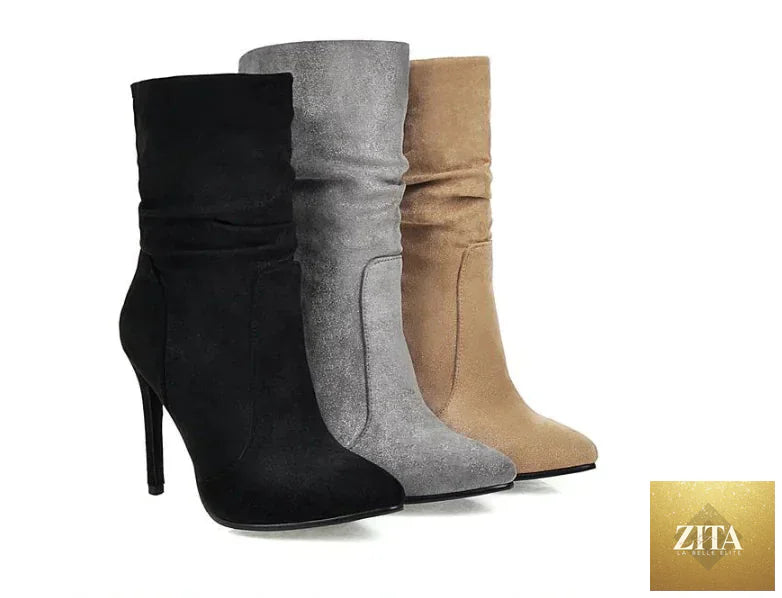Women elastic ankle booties with pointed toe heels, stylish black boots by Trendy Attic Store01, perfect for fashionable footwear.