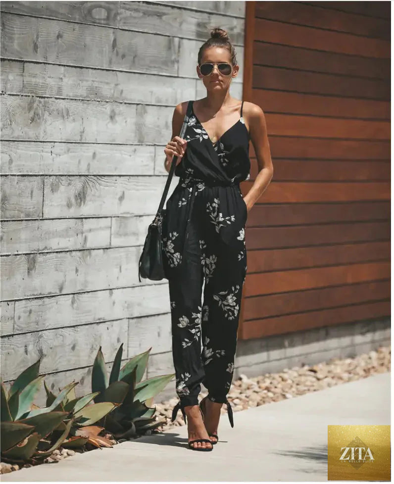Backless floral print women’s jumpsuit with slit design, stylish and flowy, from Trendy Attic Store01.