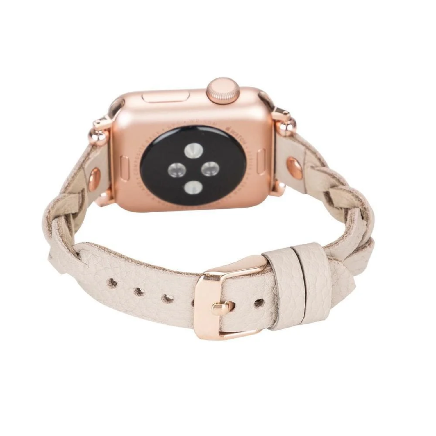 Leather Apple Watch Braided Band in light beige by LEATHERE, showing the textured braided leather strap for Apple Watch.