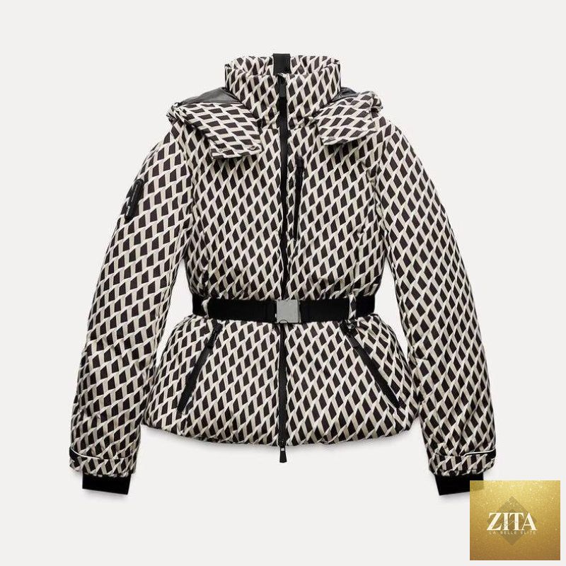 Zita La Belle Elite ski suit with belt, stand-up collar, and warm cotton jacket for winter skiing.