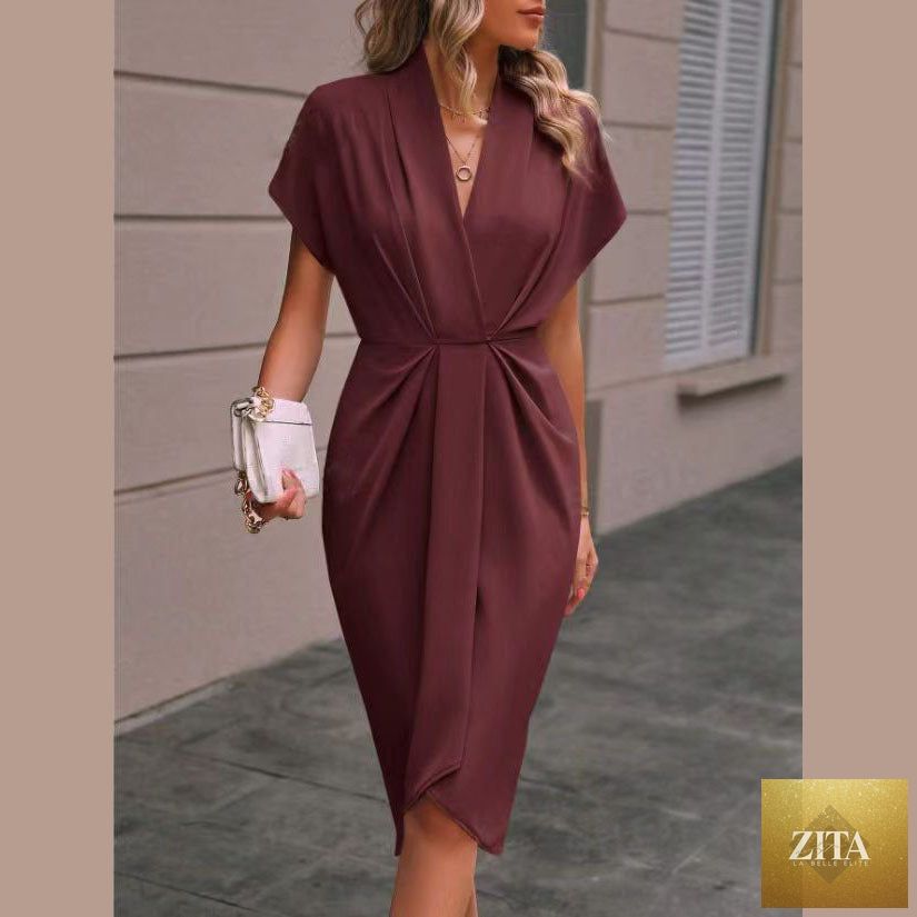 FitiqueFit pleated A-line midi dress with V-neck, sleeveless summer style, shown in a lightweight fabric perfect for warm weather.