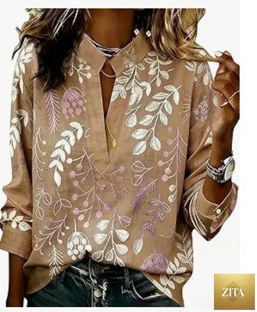 Zita La Belle Elite women's casual shirt top with vibrant 3D digital print, long sleeves, and comfortable fabric.