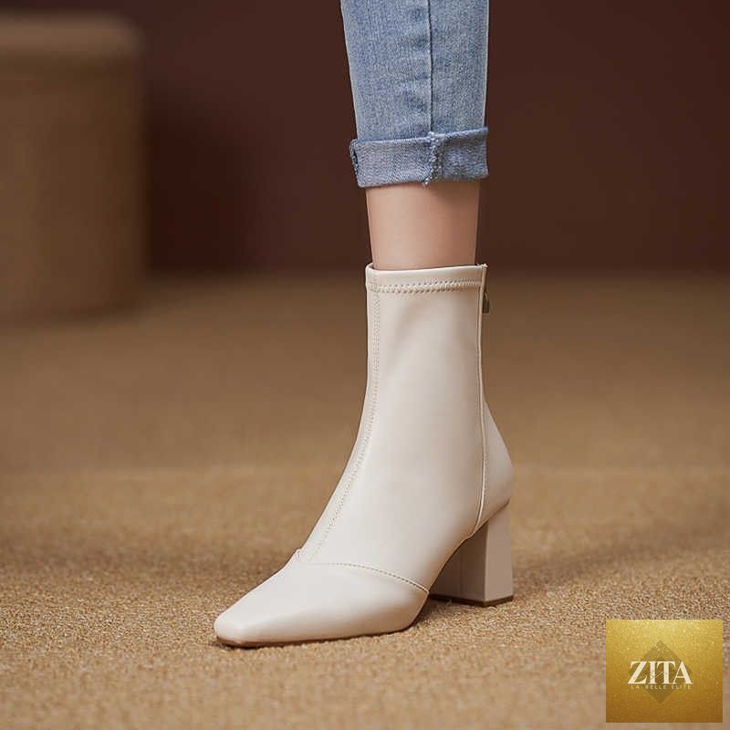 Zita La Belle Elite soft leather zip-back velvet-lined skinny boots with sleek heels, stylish and fitted footwear for women.