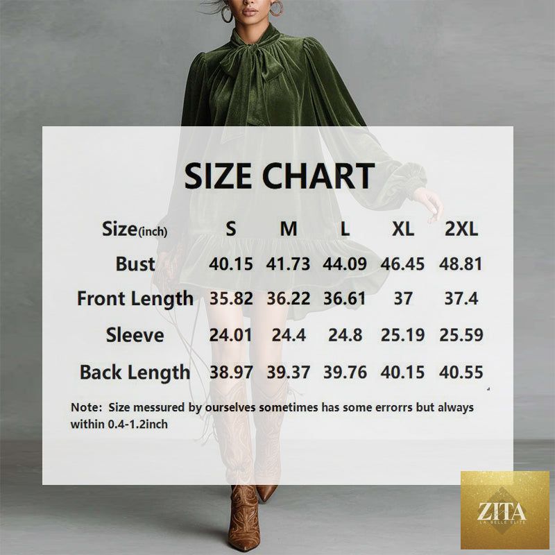 Women’s Bow-Tie Puff Sleeve Dress with asymmetrical ruffle hem, casual FitiqueFit dress featuring a bow tie and puff sleeves.