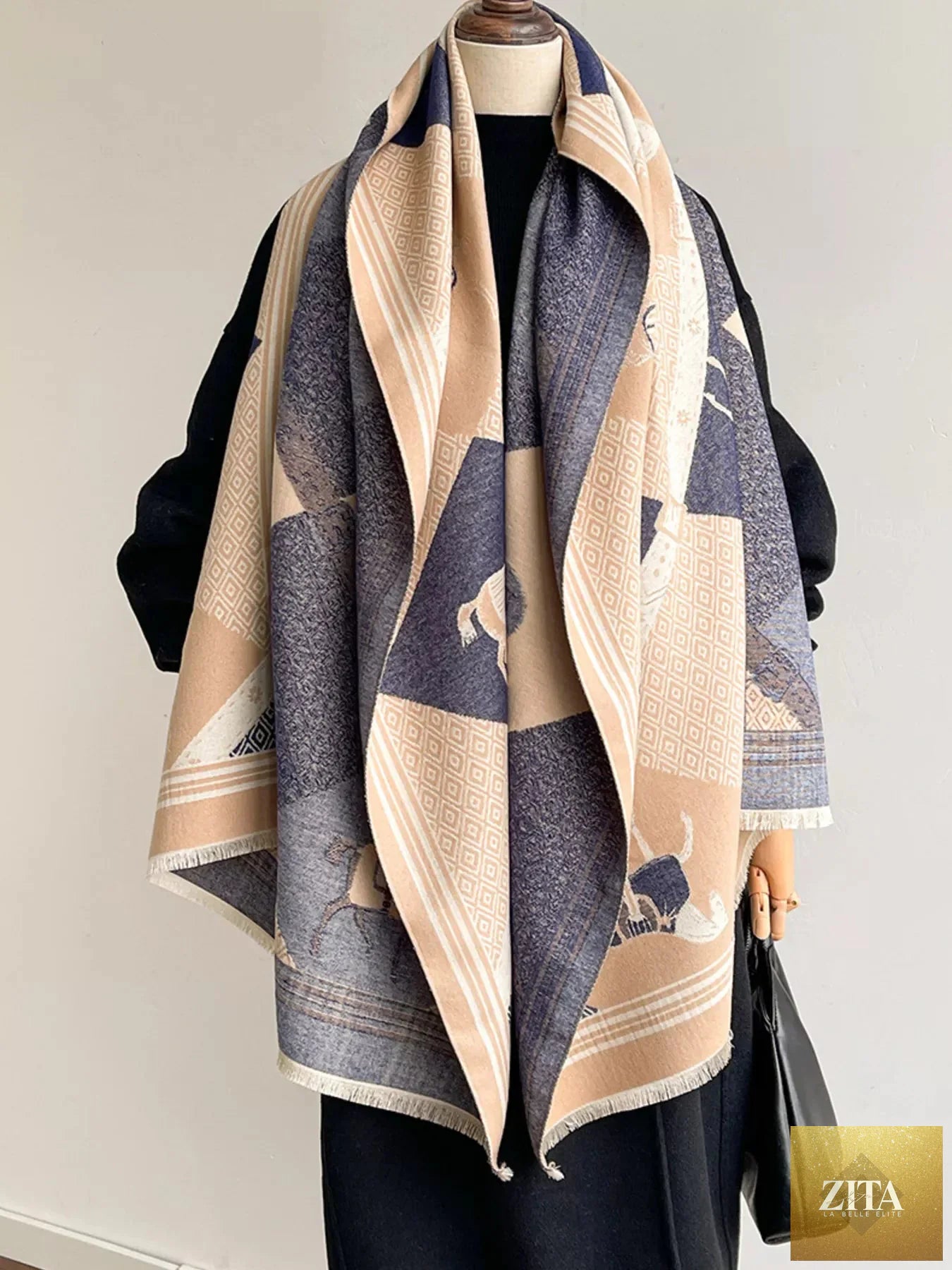 Equestrian Print Reversible Scarf