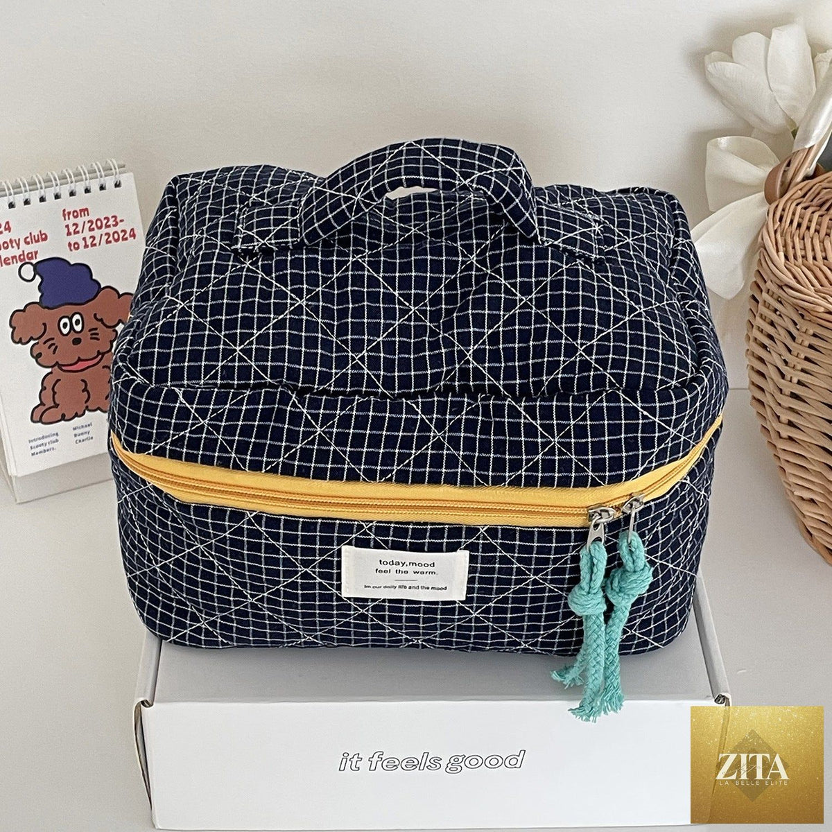 Portable toiletries organizer for travel by Social Buzz eSIMs, showing compact case with multiple compartments for toiletries.