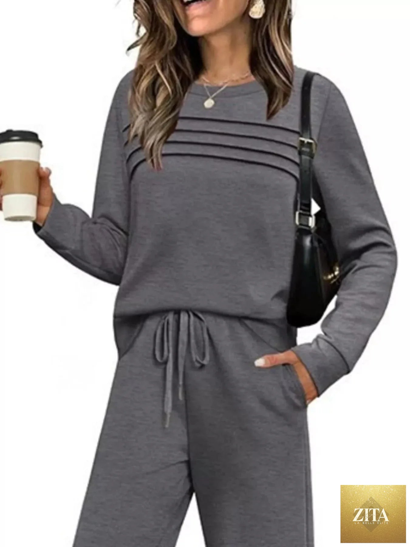 Full Size Long Sleeve Round Neck Top and Pants Set Plus Size