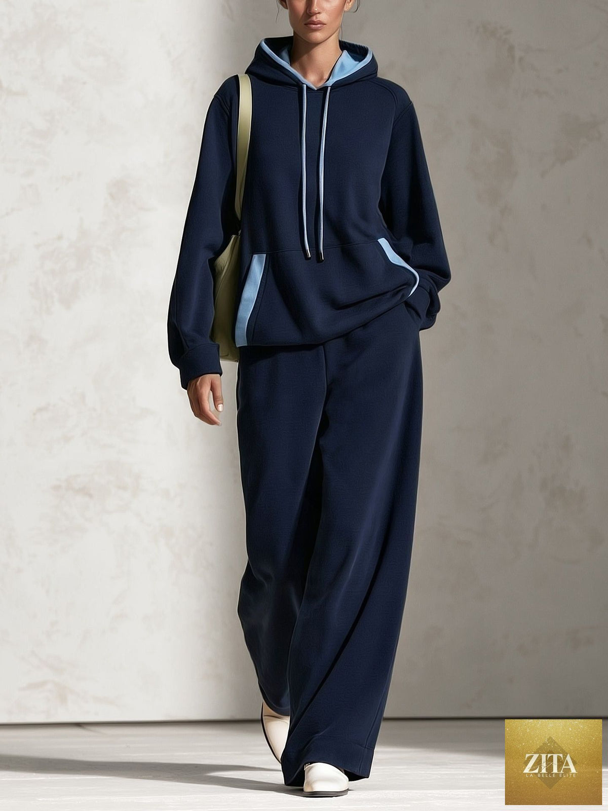 Women's Colour-Block Oversized Raglan Hoodie & Wide-Leg Trouser Set