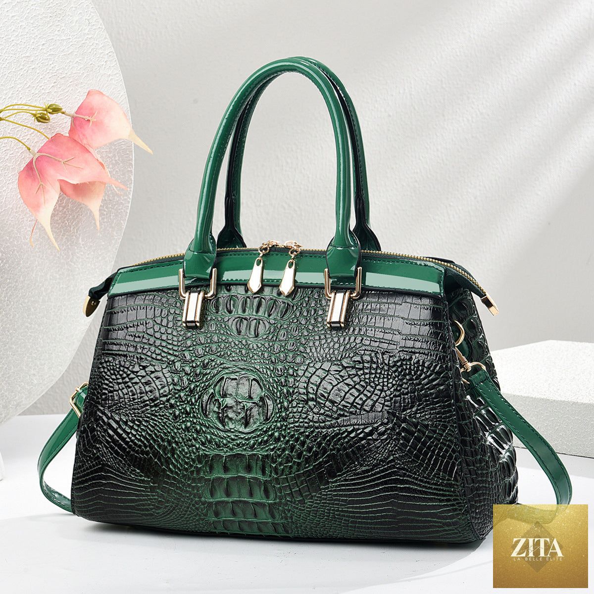 Elegant genuine leather commuter handbag with patent leather finish, large capacity, European and American style design.