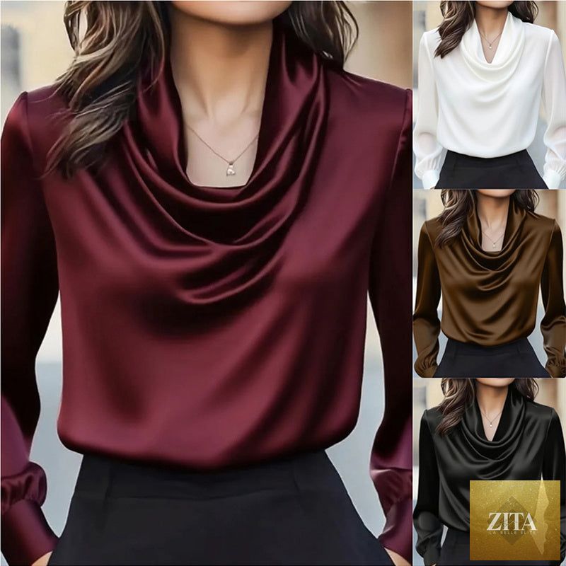 Women's elegant draped neck blouse by FitiqueFit, casualwear style, shown in a stylish, flowing design with soft fabric.