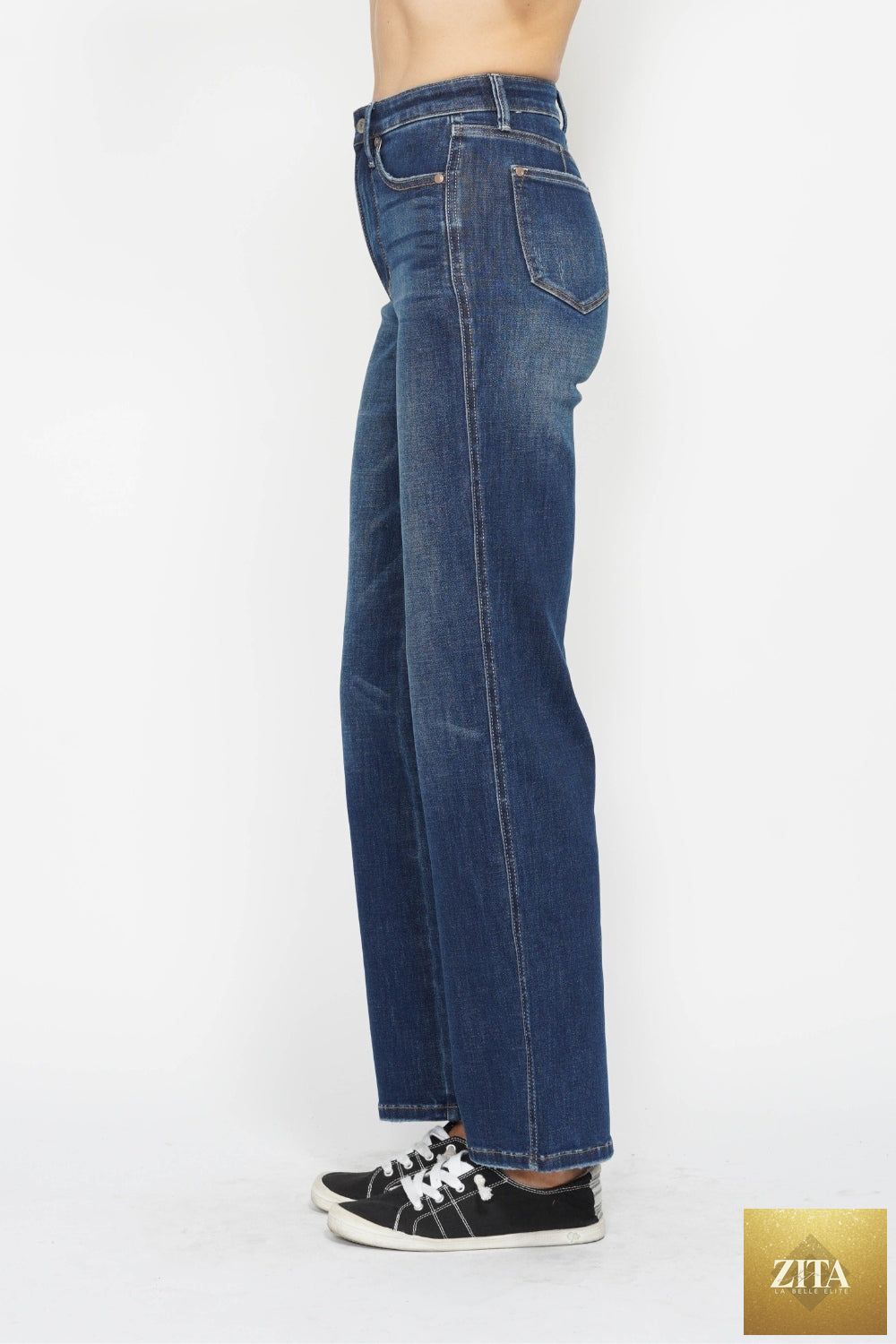 Wild and Free Boutique Judy Blue high waist tummy control jeans, full size, with classic blue denim and secure waistband.