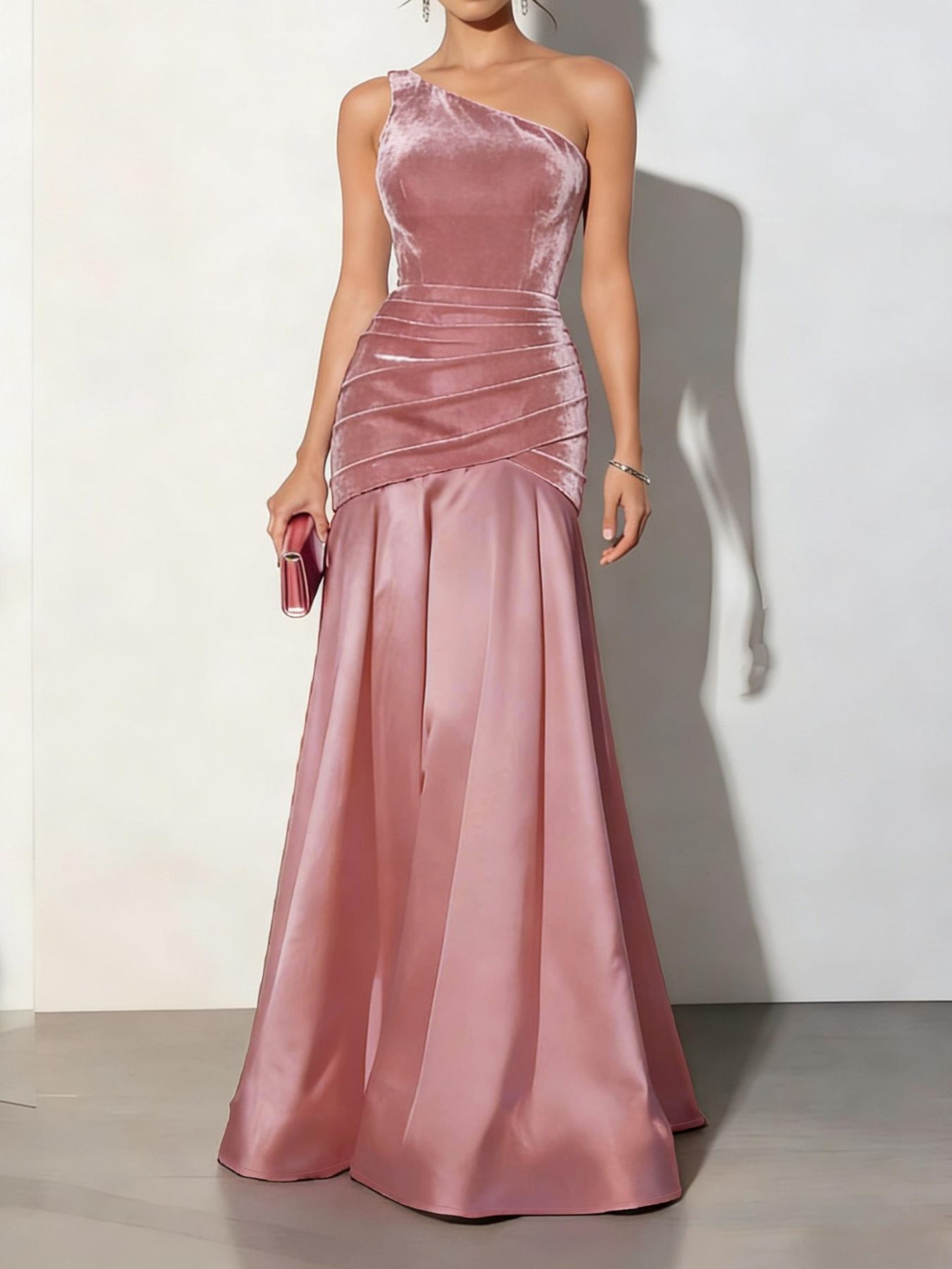 Velvet one-shoulder mermaid maxi dress by Shopiebay, featuring a fitted silhouette and elegant design, shown on a mannequin.