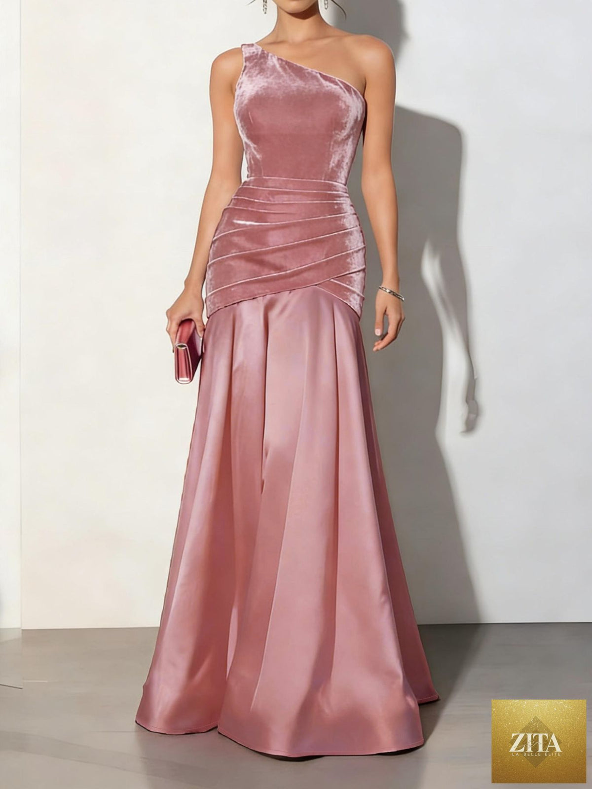 Velvet one-shoulder mermaid maxi dress by Shopiebay, featuring a fitted silhouette and elegant design, shown on a mannequin.